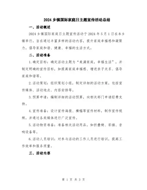 2024乡镇国际家庭日主题宣传活动总结