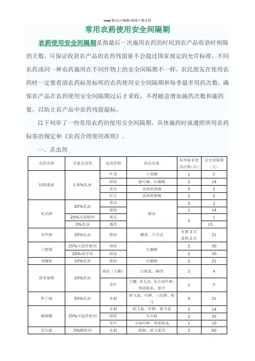 常用农药使用安全间隔期