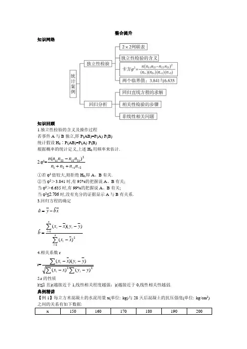 最新人教版高中数学选修2-3《统计案例》整合提升