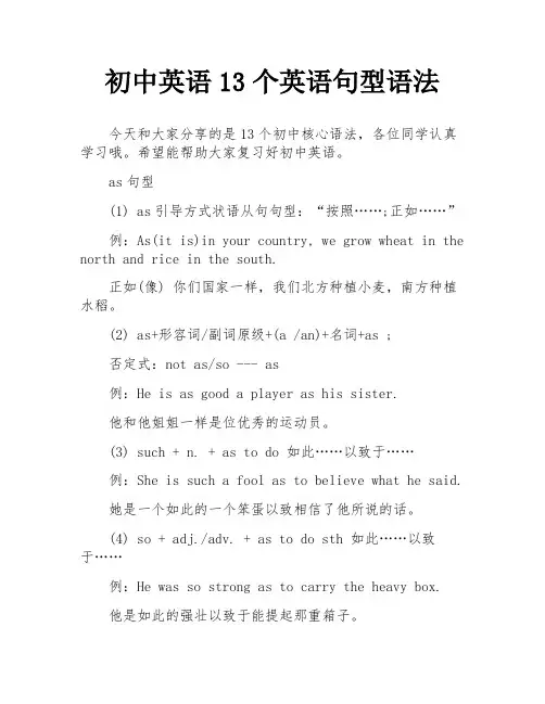 初中英语13个英语句型语法