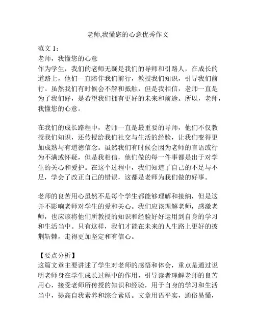 老师,我懂您的心意优秀作文