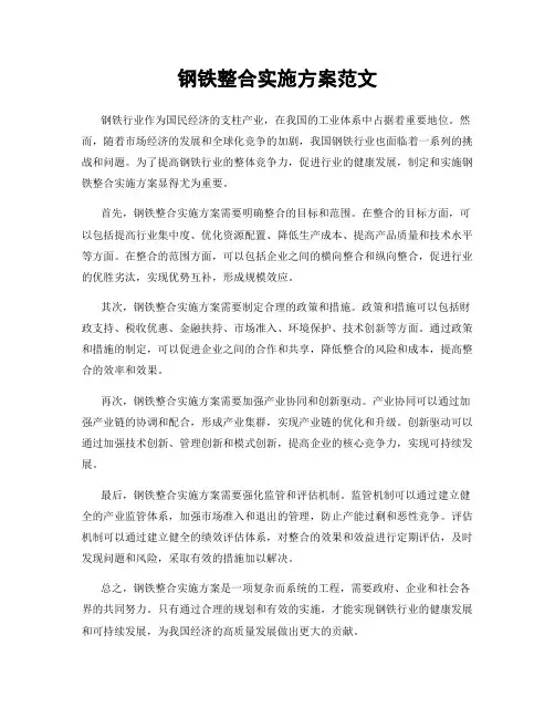 钢铁整合实施方案范文