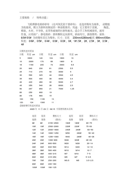 金刚砂牌号目数粒度对照表