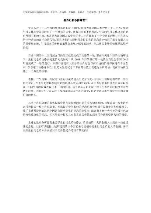 生肖纪念币价格表