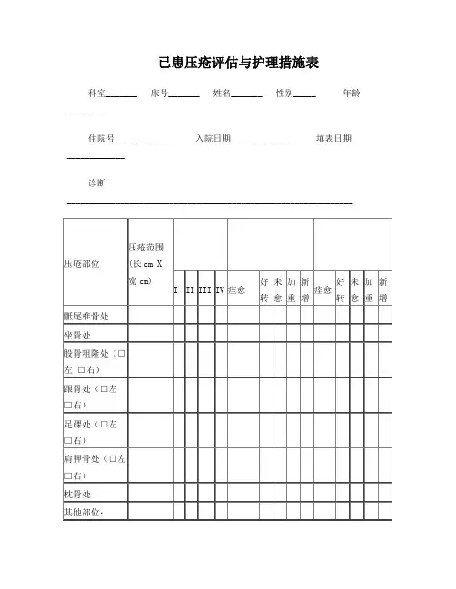 已患压疮评估与护理措施表