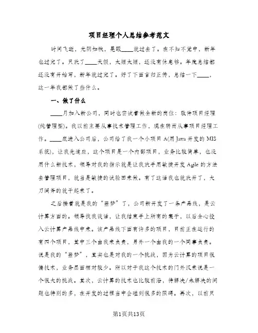 项目经理个人总结参考范文（六篇）