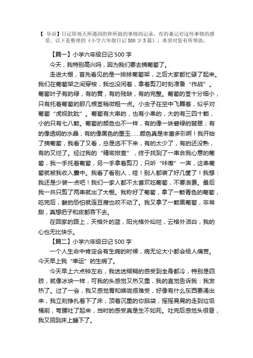 小学六年级日记500字5篇