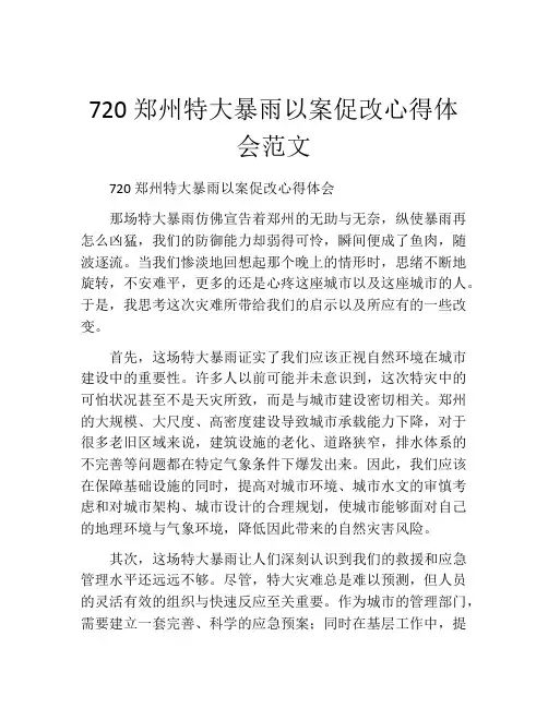 720郑州特大暴雨以案促改心得体会范文