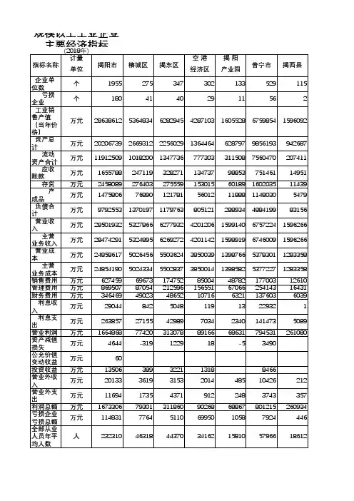 揭阳市统计年鉴2019社会经济发展指标数据：规模以上工业企业主要经济指标