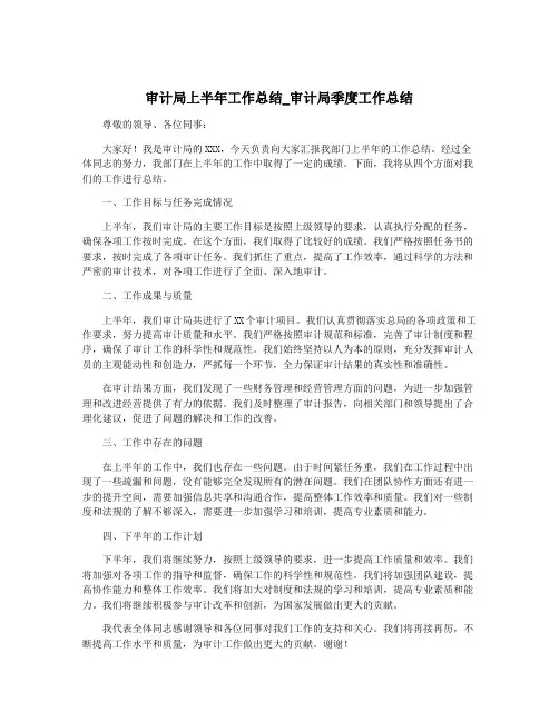 审计局上半年工作总结_审计局季度工作总结