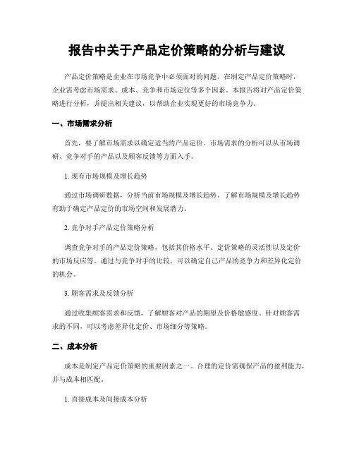 报告中关于产品定价策略的分析与建议