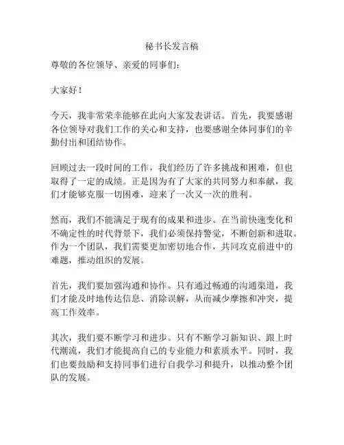 秘书长发言稿