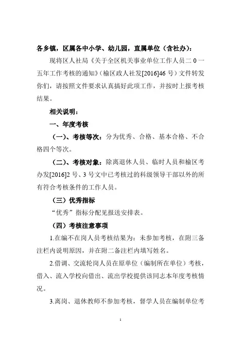 2015年度考核相关说明