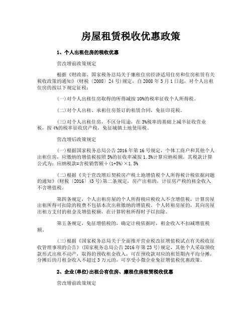 房屋租赁税收优惠政策
