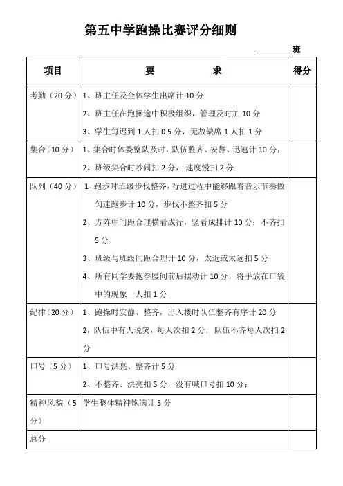 跑操比赛评分细则
