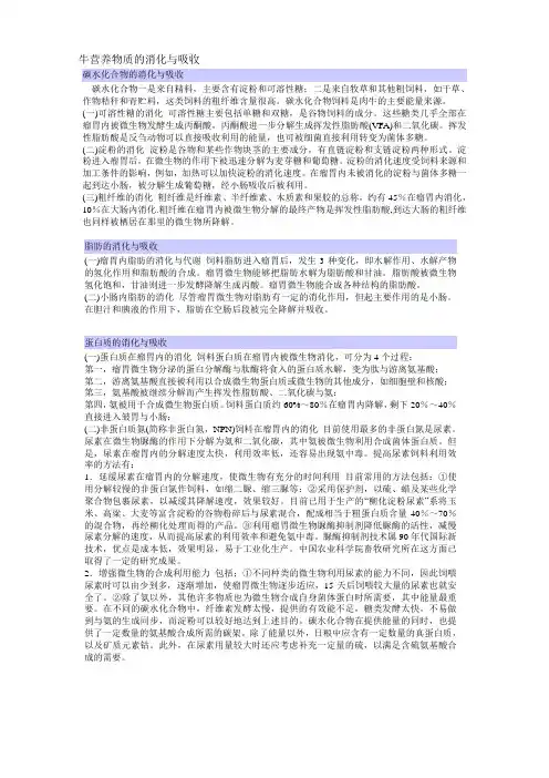 牛营养物质的消化与吸收