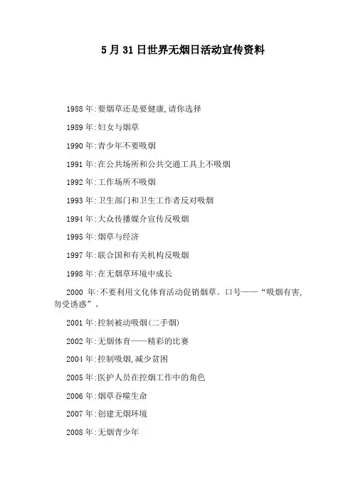 5月31日世界无烟日活动宣传资料
