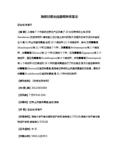 海南甘蔗丛枝菌根种类鉴定