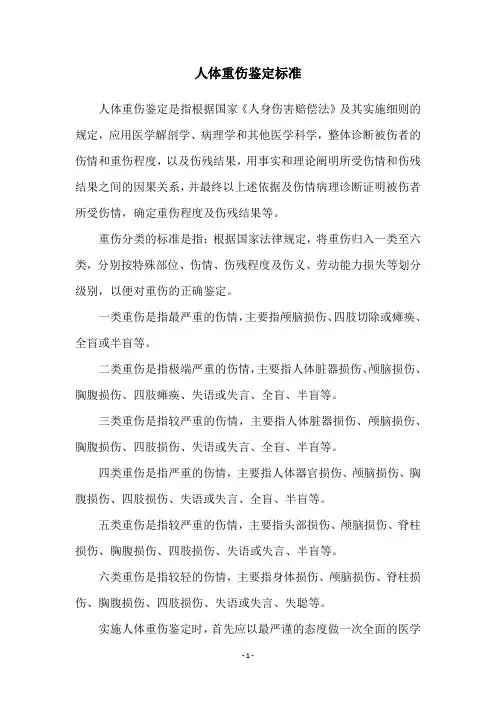 人体重伤鉴定标准