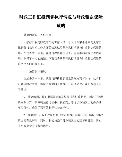 财政工作汇报预算执行情况与财政稳定保障策略