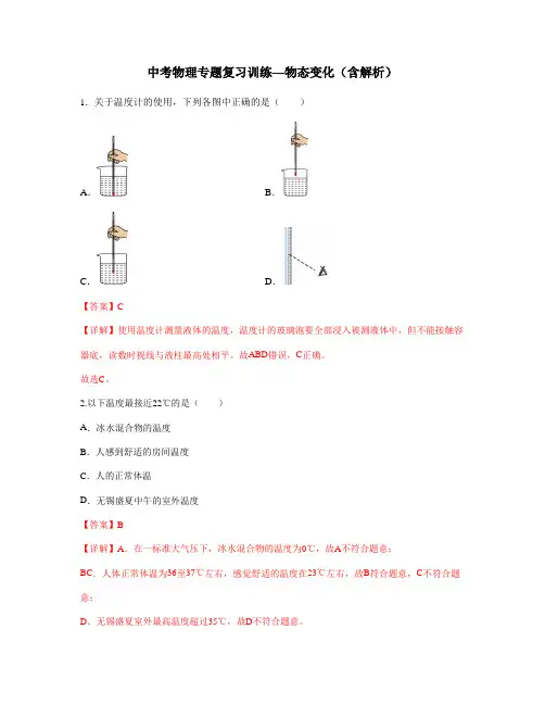 中考物理专题复习训练—物态变化(含解析)