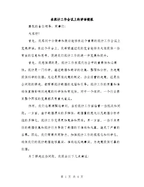 在统计工作会议上的讲话模板（二篇）