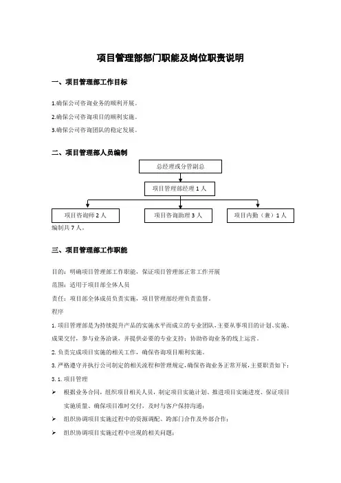 项目管理部部门职能及岗位职责说明V1