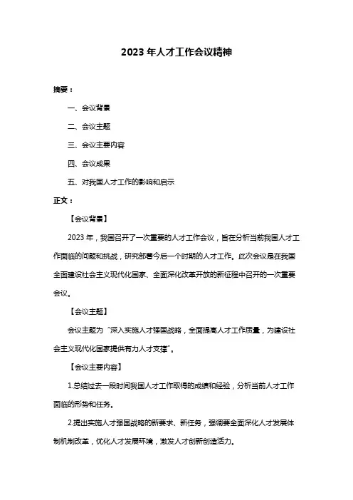 2023年人才工作会议精神