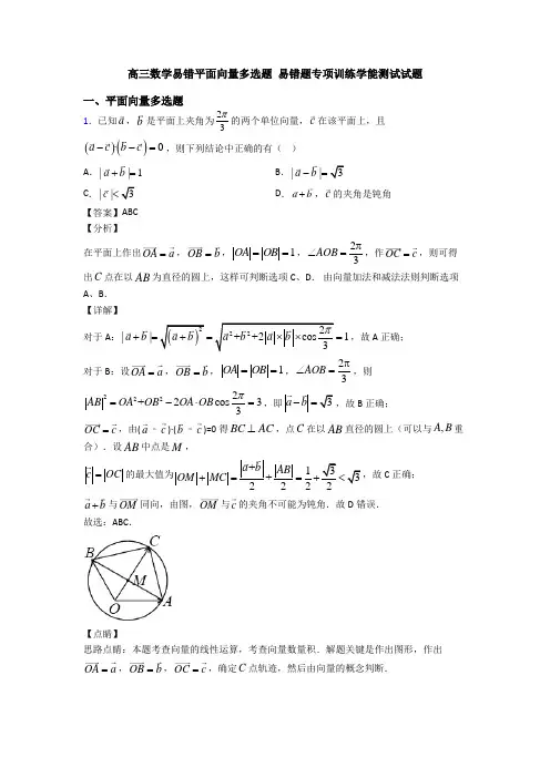 高三数学易错平面向量多选题 易错题专项训练学能测试试题
