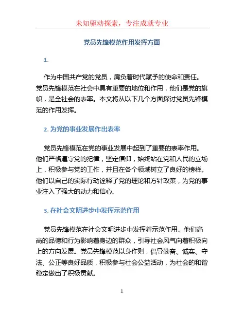 党员先锋模范作用发挥方面
