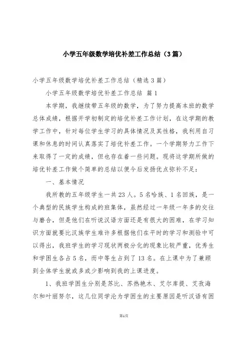 小学五年级数学培优补差工作总结(3篇)