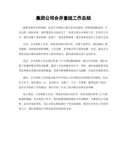 集团公司合并重组工作总结