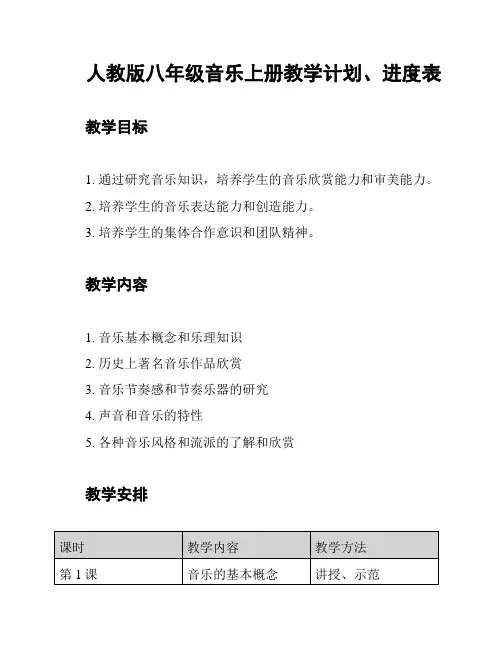 人教版八年级音乐上册教学计划、进度表