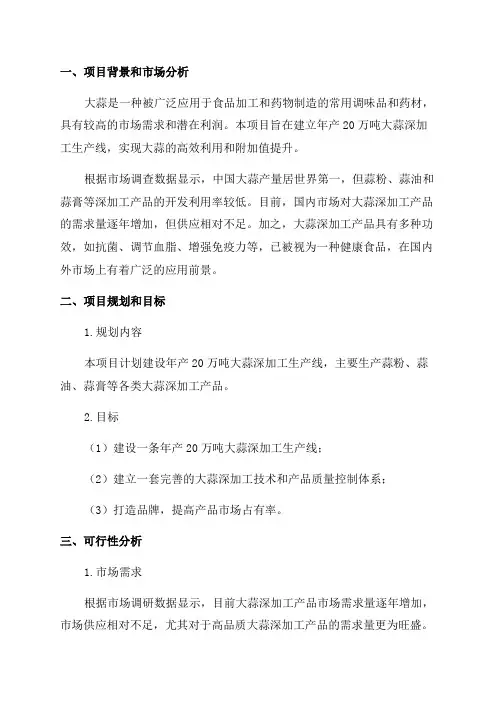 年产20万吨大蒜深加工项目可行性研究报告