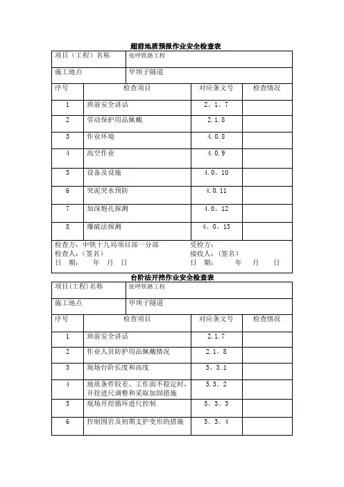 隧道安全检查表