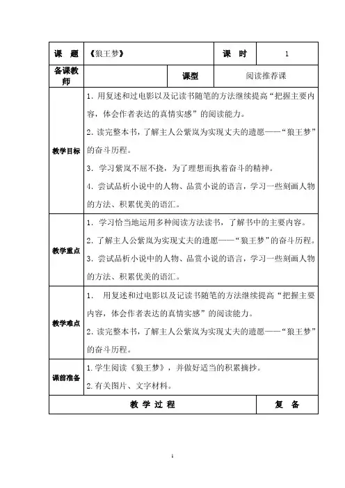 《狼王梦》阅读推荐课
