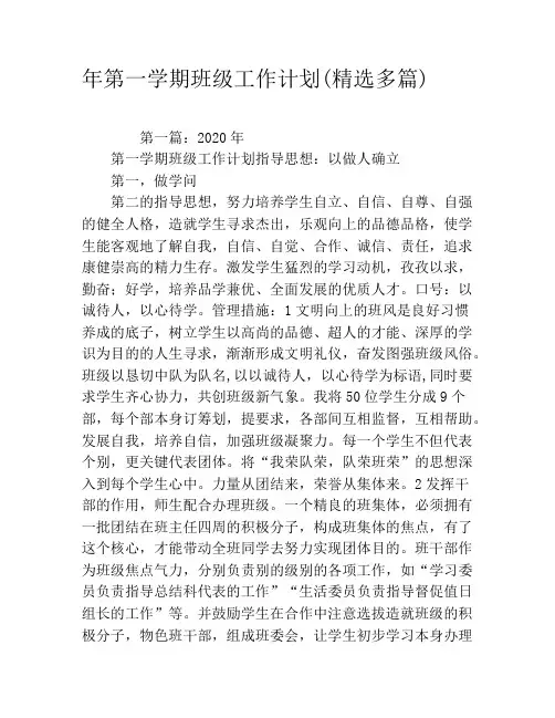 年第一学期班级工作计划(精选多篇)