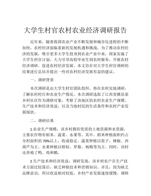 大学生村官农村农业经济调研报告