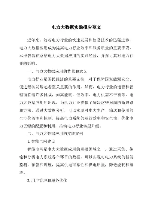 电力大数据实践报告范文