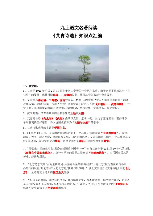 九上语文名著阅读《艾青诗选》知识点集锦