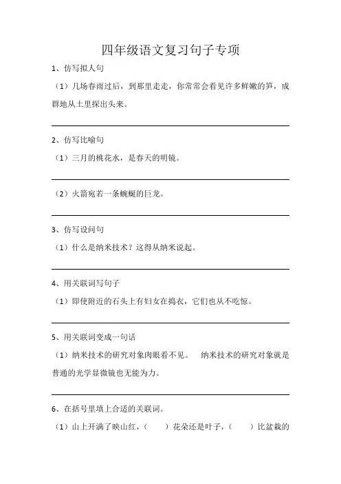 四年级语文复习句子专项