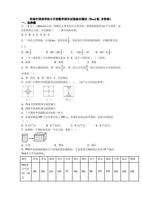 济南外国语学校小升初数学期末试卷综合测试（Word版 含答案）