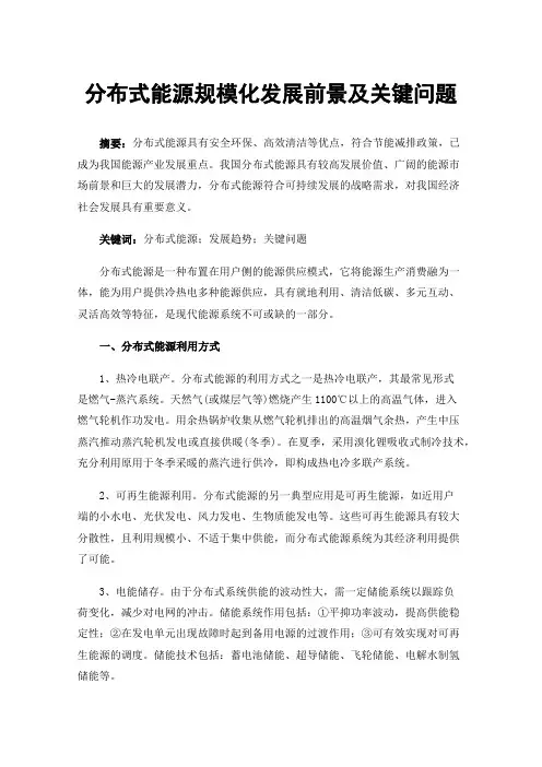 分布式能源规模化发展前景及关键问题