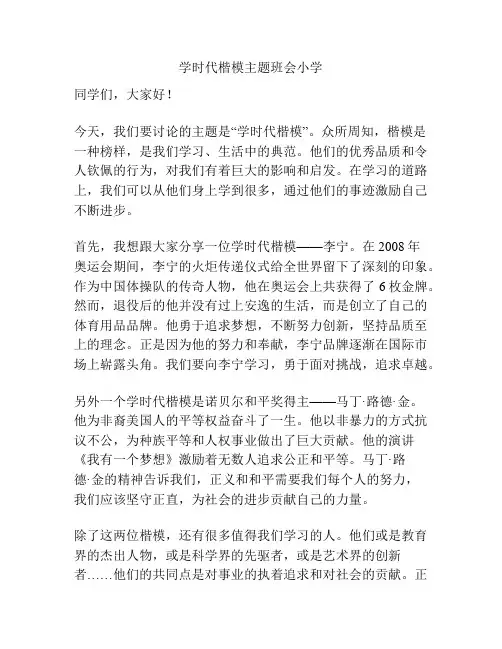 学时代楷模主题班会小学
