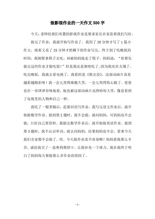 做影视作业的一天作文500字