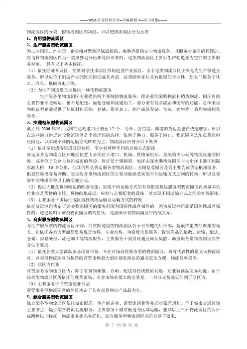 物流园区的分类