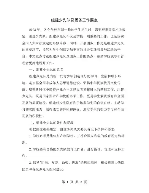组建少先队及团务工作要点