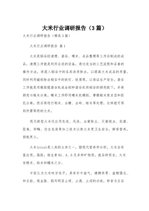 大米行业调研报告(3篇)