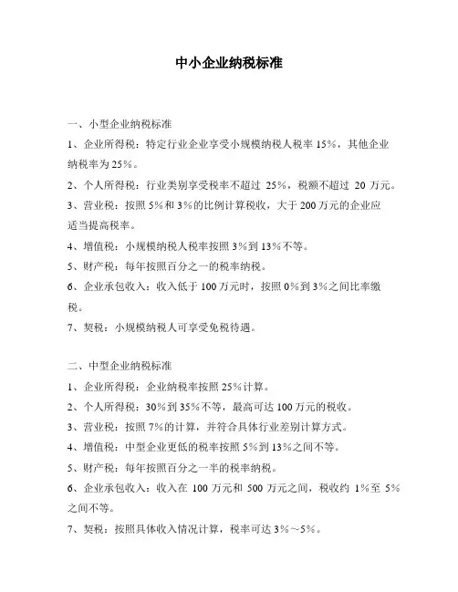 中小企业纳税标准