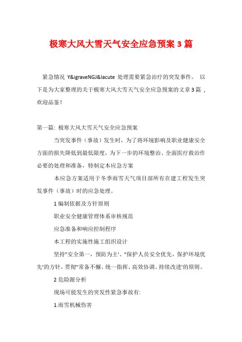 极寒大风大雪天气安全应急预案3篇